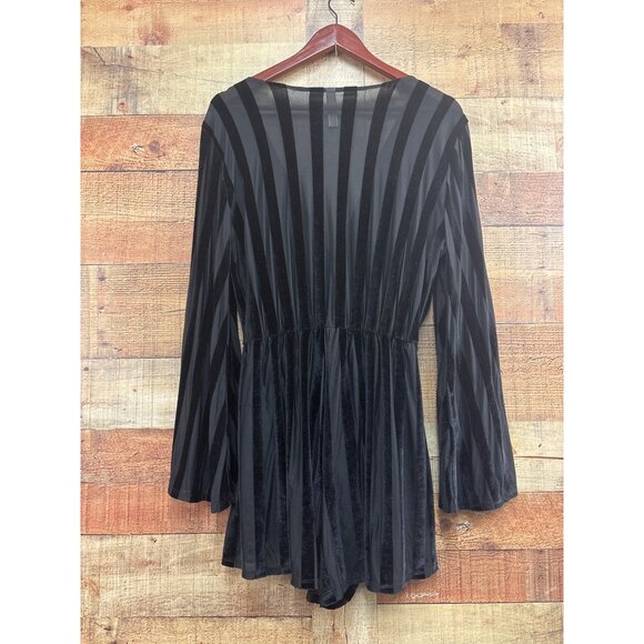 Peppermint USA Black Velvet Striped Long Sleeve Romper S - Picture 5 of 7